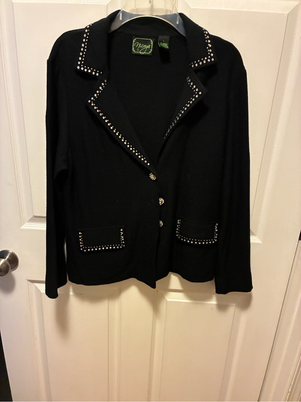 Peter Nygard Black Stud-Trim Blazer Jacketw/embellishments Size:Large